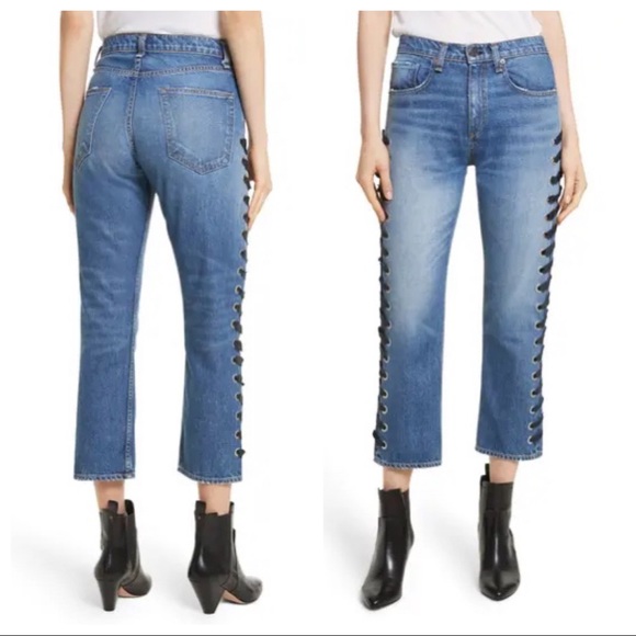 Veronica Beard Ines Lace-Up Side Jeans - Picture 3 of 6